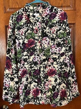 J. Jill 2X Button Front Floral Long Sleeve Blouse